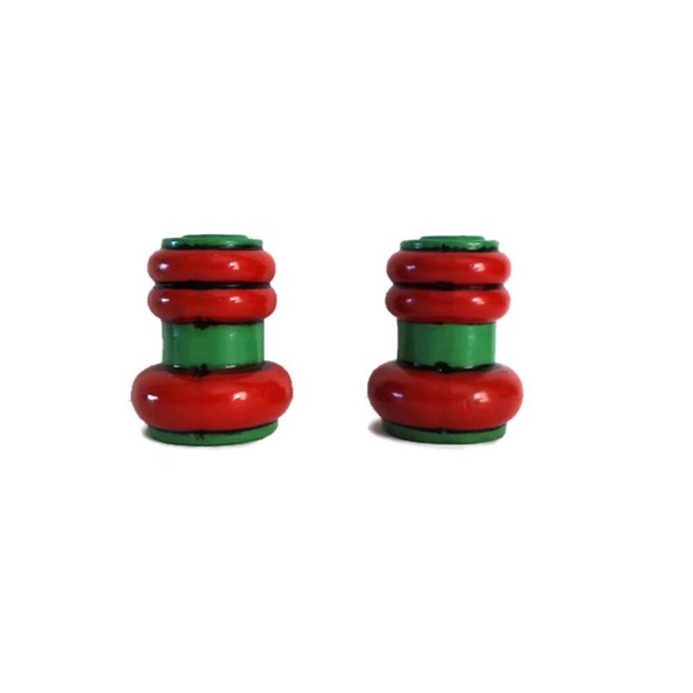 Fitz and Floyd Red and Green Ceramic Candle Holders Hand Painted Japan 2 Tapered